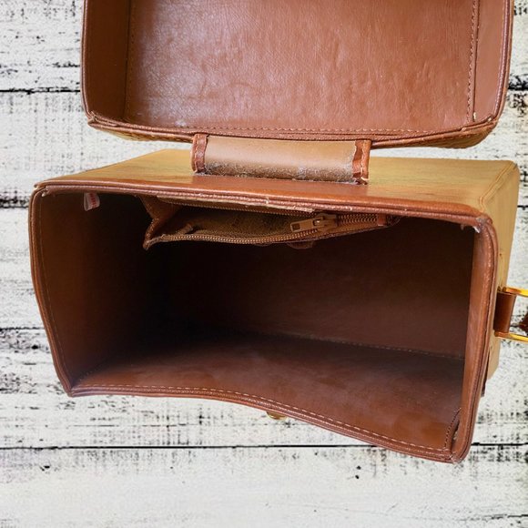 Linea Gani Brown Leather Hard Case Handbag Vintage 70's Crossbody Croc Trim - Picture 10 of 15